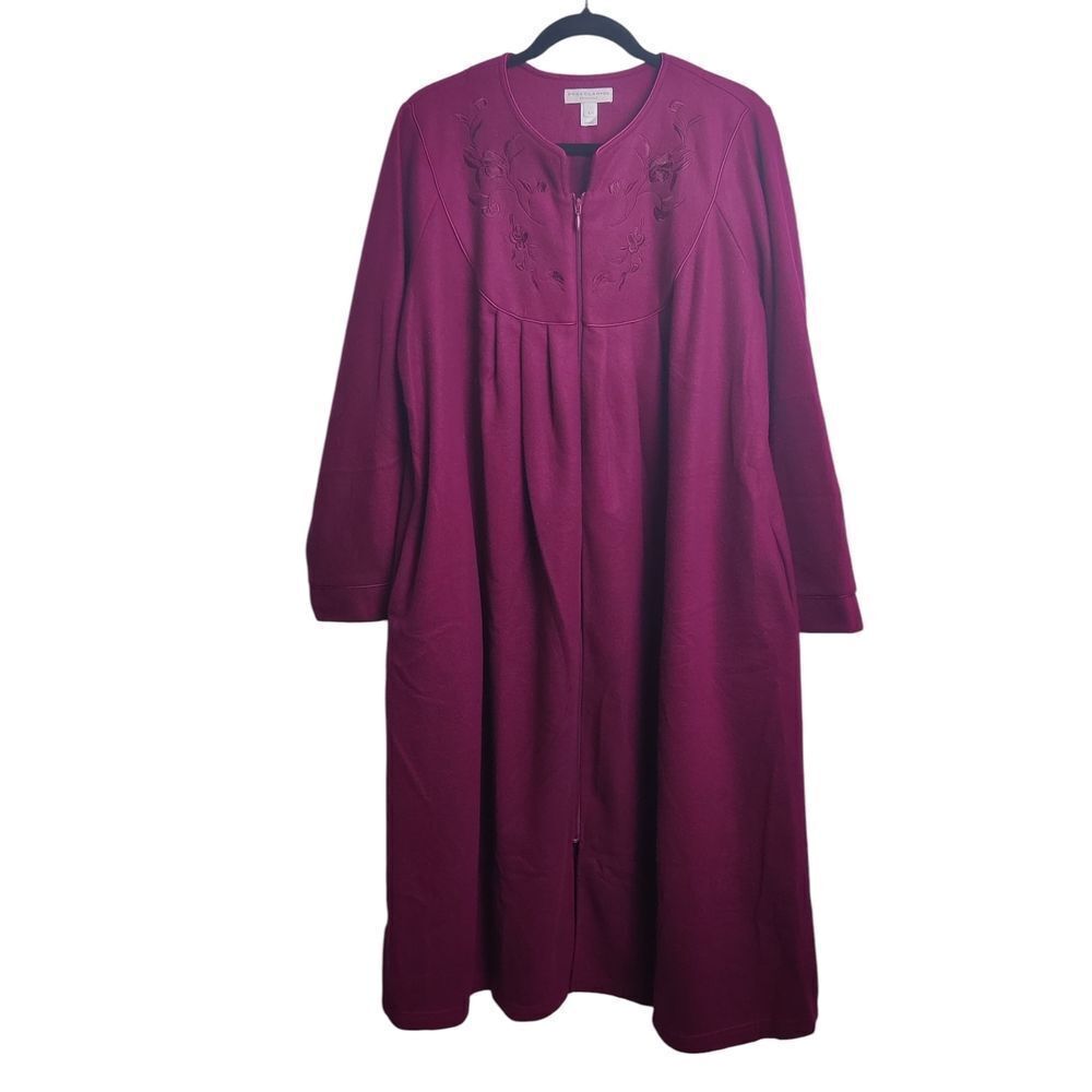 Miss Elaine Embroidered Zip-Up Robe - Deep Pink